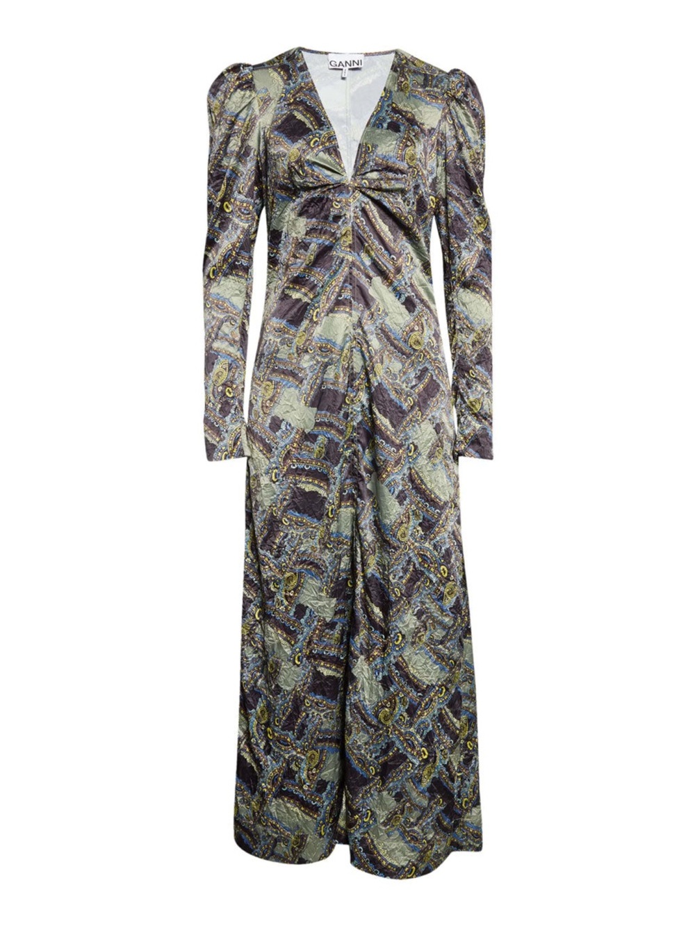 GANNI Green Paisley Twist-Front Maxi Dress - Size 38/US NEW, Orig Retail: $295
